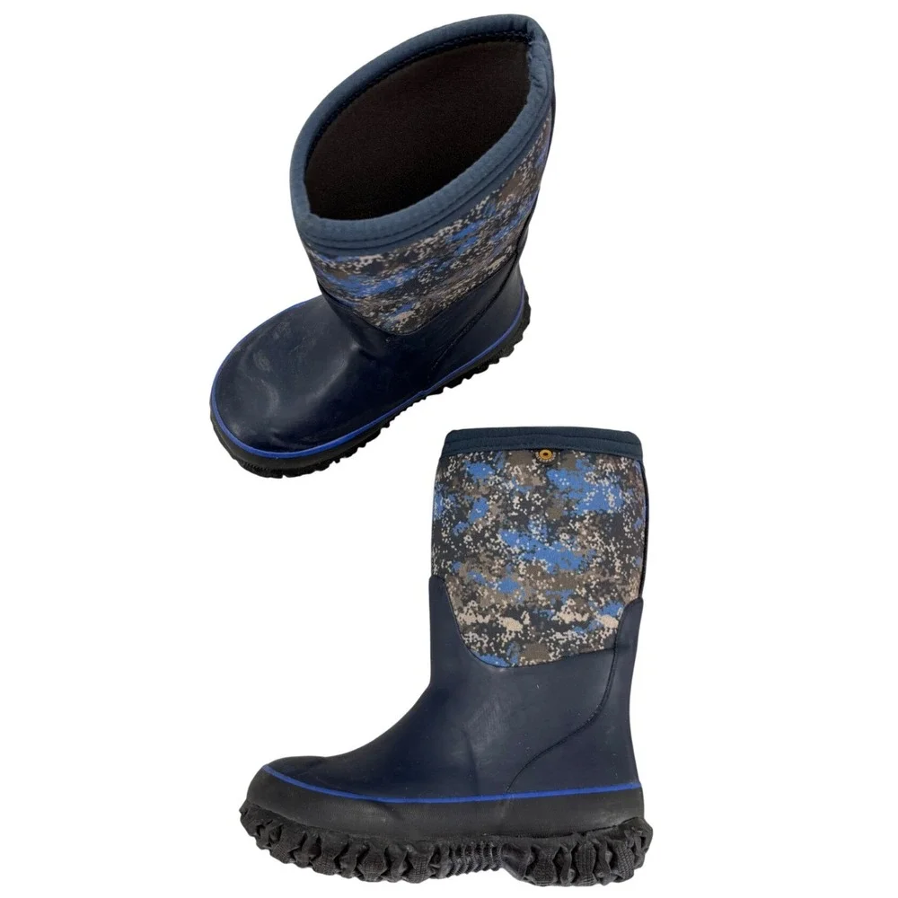 Bogs Kids Neo-Classic Digital Camo Winter Boots Navy Blue Waterproof Kid Size 10